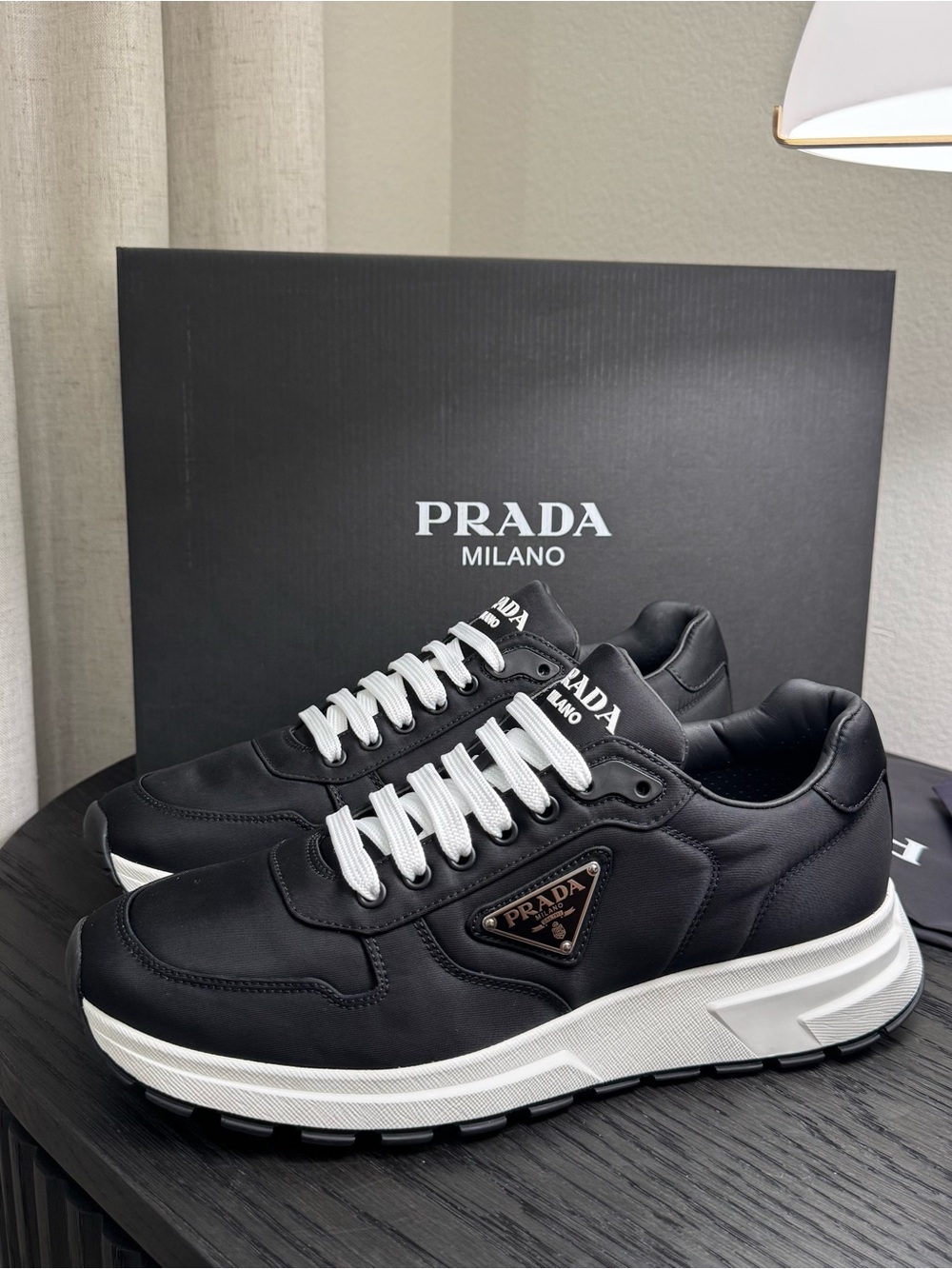 Prada Prax 01 Re-Nylon Triangle Logo Sneakers Black 9